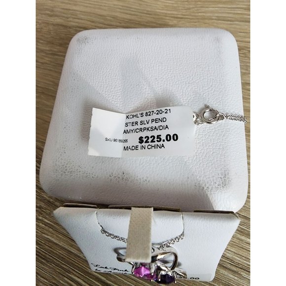 Amethyst, Lab Created Pink Sapphire & Diamond Accent Double Heart Pendant NIB - Picture 6 of 6